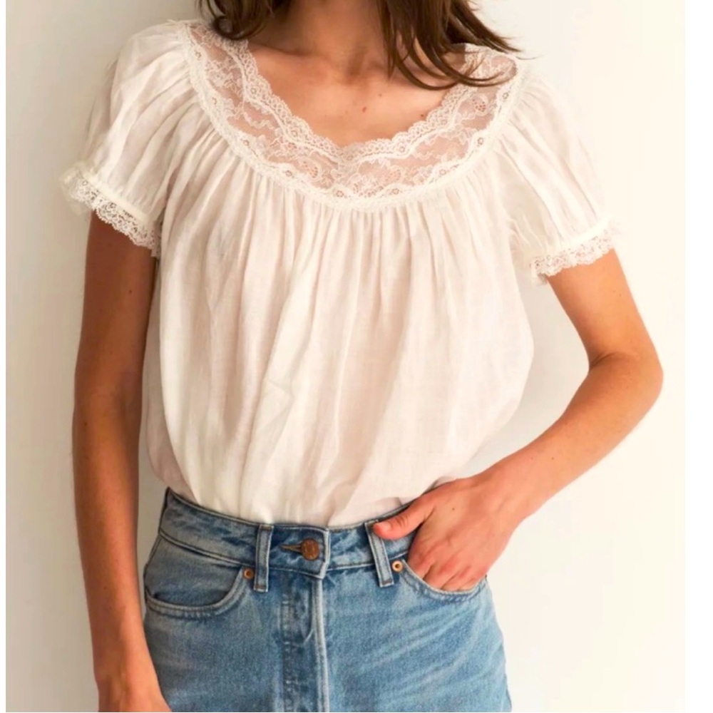 Doen White Lace Trim Top NWOT